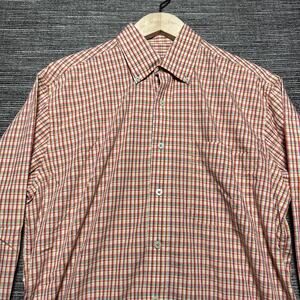 Alan Flusser Shirt Men's M Orange Green Plaid Long Sleeve Button Down